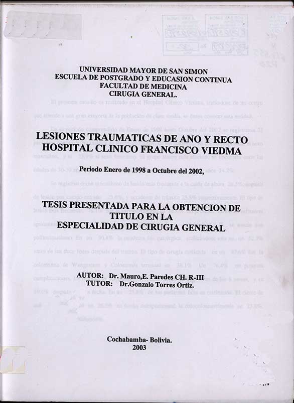 Lesiones traumaticas de ano recto Hospital Clinico Francisco Viedma