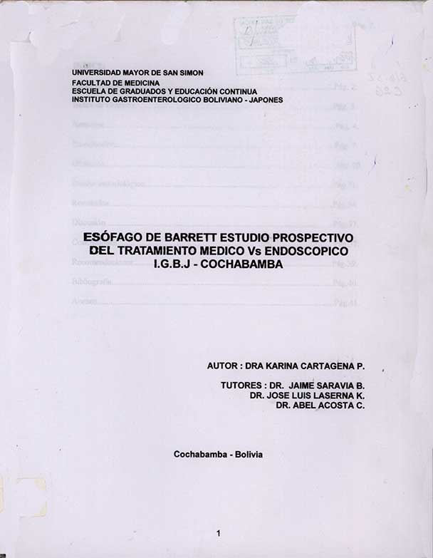 Esofago de Barrett estudio prospectivo del tratamiento medico Vs Endoscopico IGBJ- Cochabamba