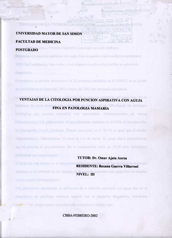 Ventajas de la Citologia por puncion aspirativa con aguja fina en patologia mamaria