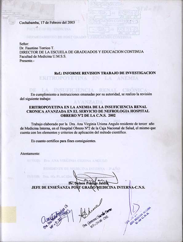 Eritropoyetina en la Anemia de la Insuficiencia renal cronica Avanzada