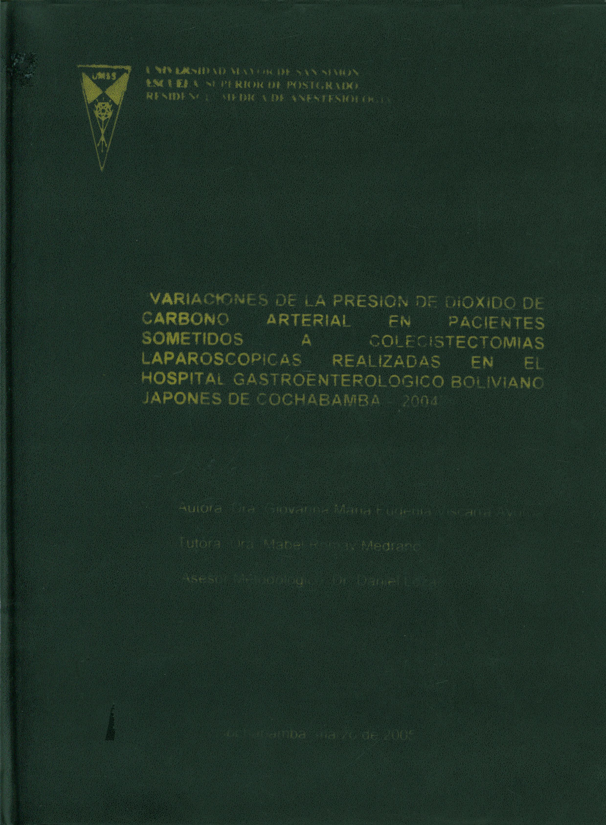 Variaciones de la Presion de dioxido de carbono arterial en pacientes sometidos a colecistectomias laparoscopicas realizadas en el Hospital Gastroenterologico Boliviano Japones de Cochabamba 2004
