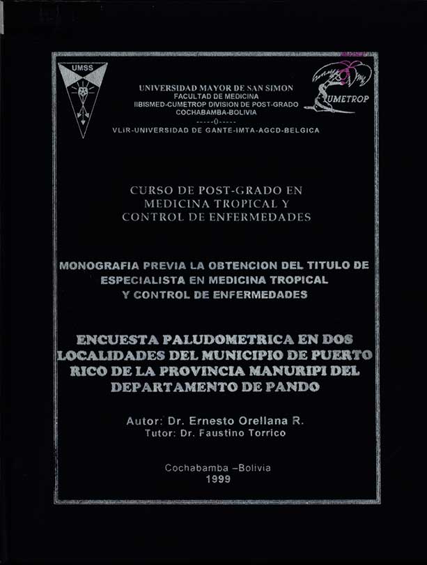 Encuesta paludometrica en dos localidades del municipio de Puerto Rico de la provincia Manuripi del departamento de pando
