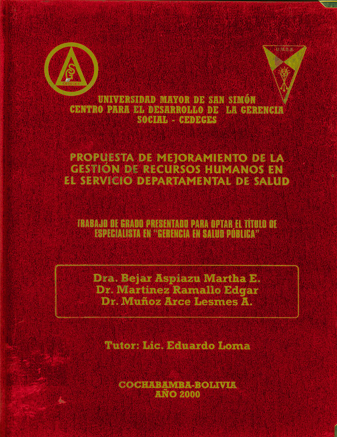 Propuesta de mejoramiento de la gestion de recursos humanos en el servicio departamental de salud