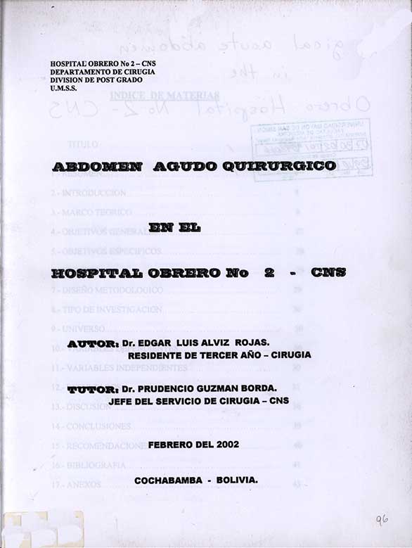 Abdomen Agudo quirurgico en el Hospital Obrero Nº 2 CNS