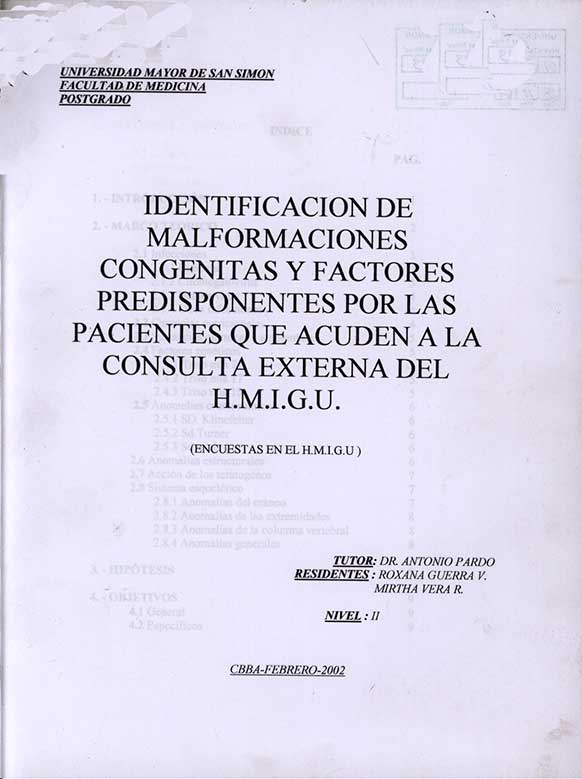 Identificación de malformaciones congenitas y factores predisponentes por las pacientes que acuden a la consulta externa del HMIGU