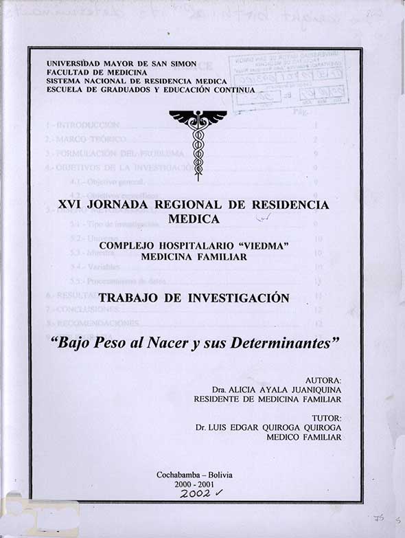 Bajo peso al nacer y sus determinantes