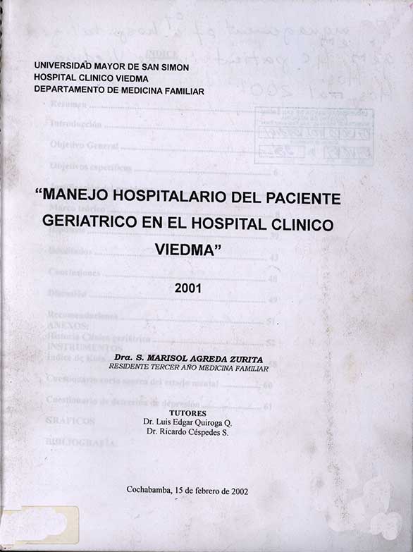Manejo hospitalario del paciente geriátrico en el hospital clínico Viedma