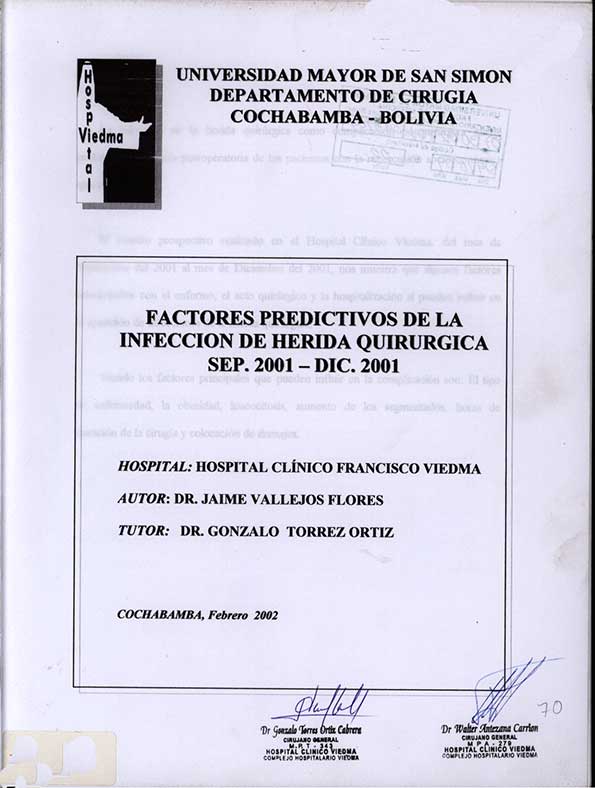 Factores predictivos de la Infeccion de herida Quirugica Sep. 2001- Dic. 2001