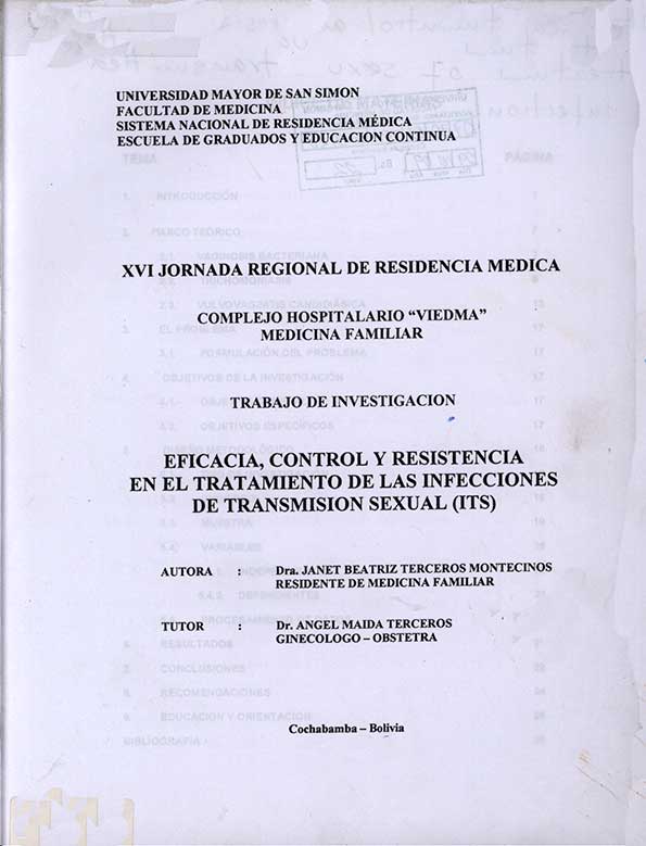 Eficacia, control y resistencia en el tratamiento de las infecciones de transmision sexual (ITS)