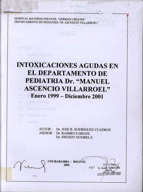 "Intoxicaciones agudas en el departamento de pediatría Dr. "Manuel Ascencio Villarroel"