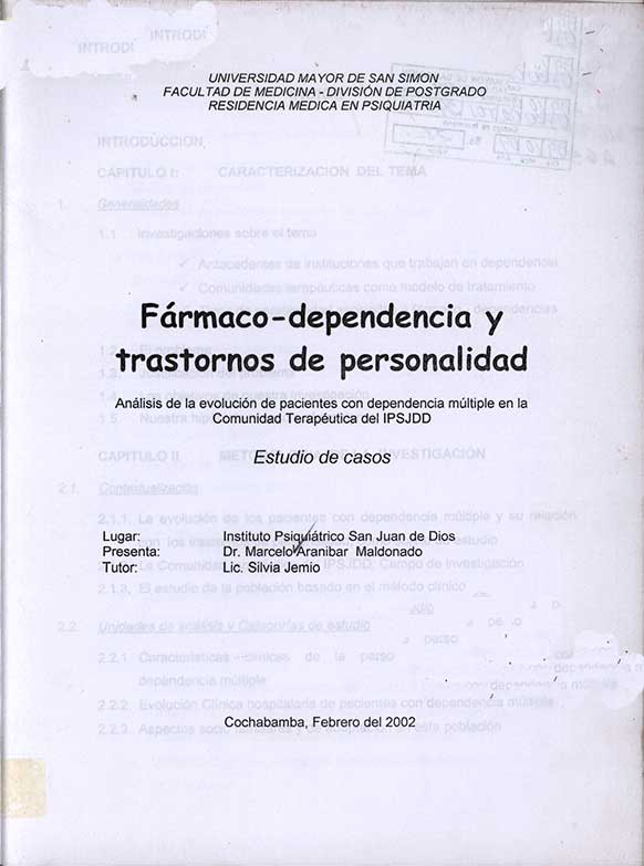 Farmaco-dependencia y transtornos de personalidad