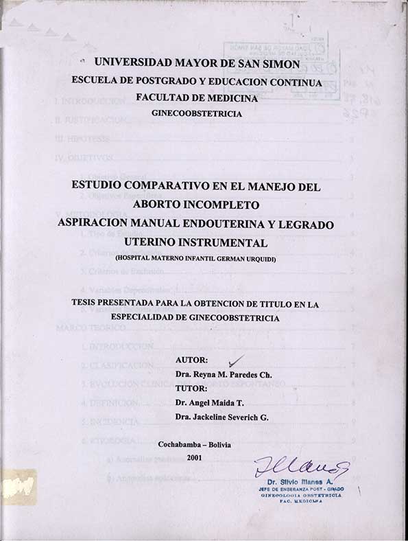 Estudio comparativo en el manejo del aborto incompleo aspiración manual endouterina y legrado uterino instrumental