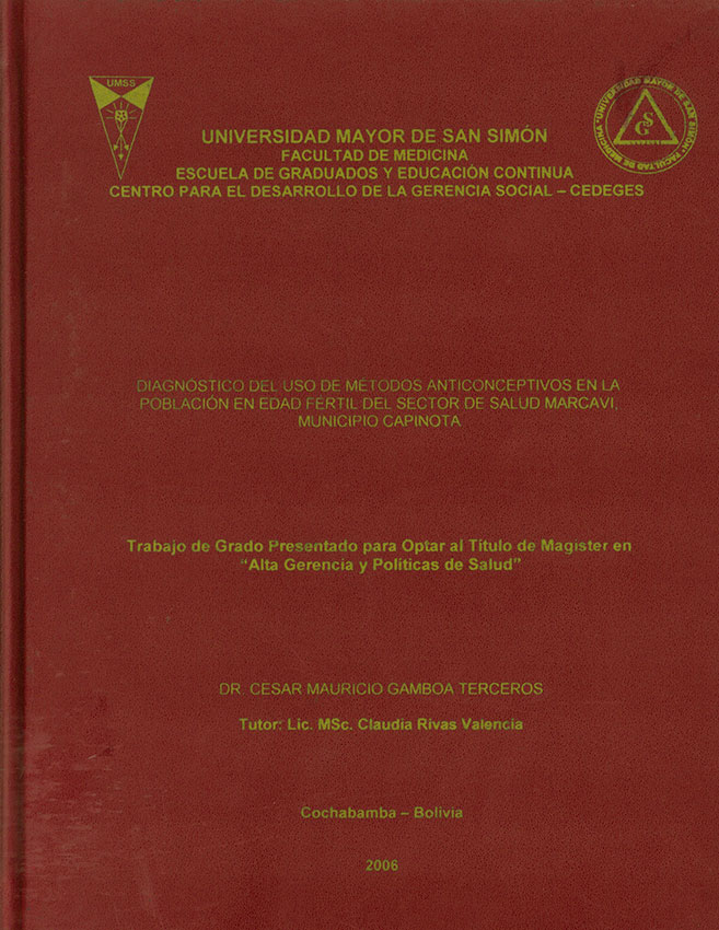 Diagnostico del uso de metodos anticonceptivos en la población en edad fertil del sector de salud marcavi Municipio Capinota