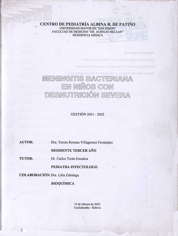Meningitis bacteriana y en niños con desnutrición severa