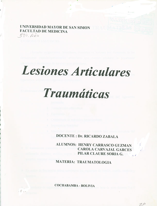 Lesiones Articulares Traumaticas