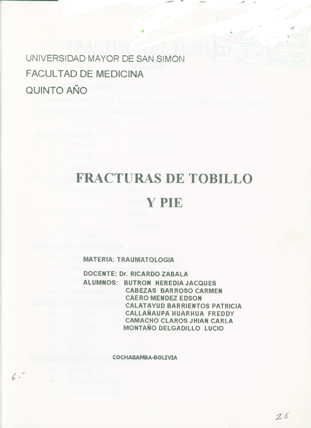 Fracturas de Tobillo y Pie