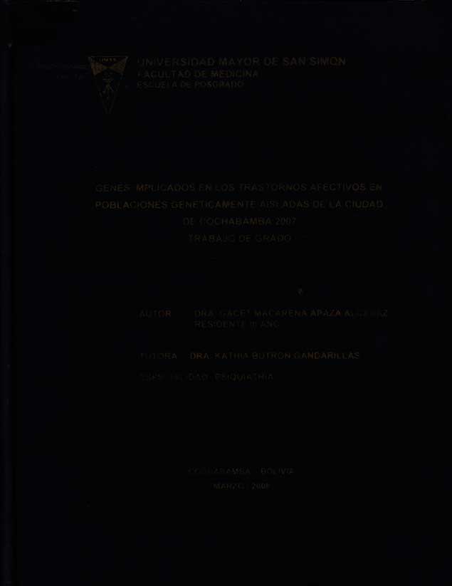 Genes Implicados en los Trastornos Afectivos en poblaciones Geneticamente Aisladas de la Ciudad de Cochabamba 2007