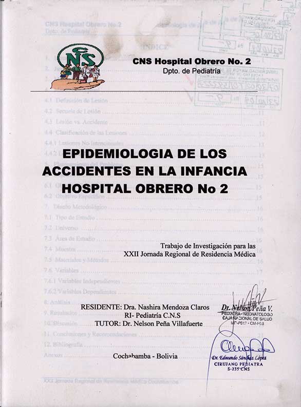 Epidemiologia de los Accidentes en la Infancia Hospital Obrero Nª 2