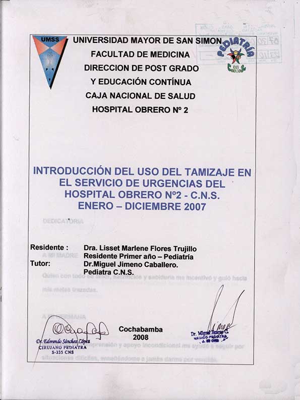 Introduccion del Uso del Tamizaje en el Servicio de Urgencias del Hospital Obrero Nº2 - C.N.S. Enero - Diciembre 2007