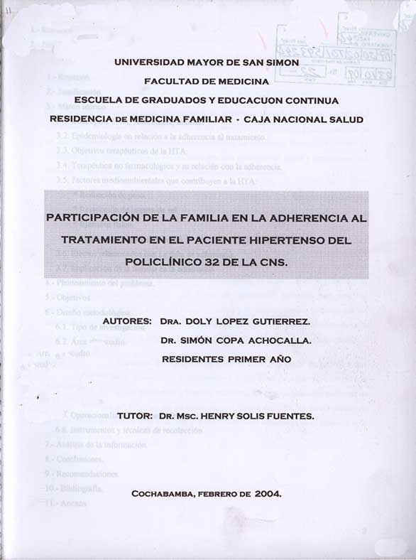 Participación de la Familia en la Adherencia al tratamiento en el Paciente Hipertenso del Policlinico 32 de la C. N. S