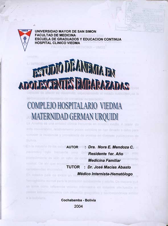 Estudio de Anemia en Adolescentes Embarazadas