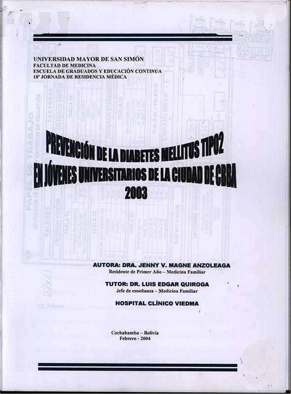 Prevencion de la Diabetes Mellitus Tipo2 en Jovenes Universitarios de la Ciudad de CBBA