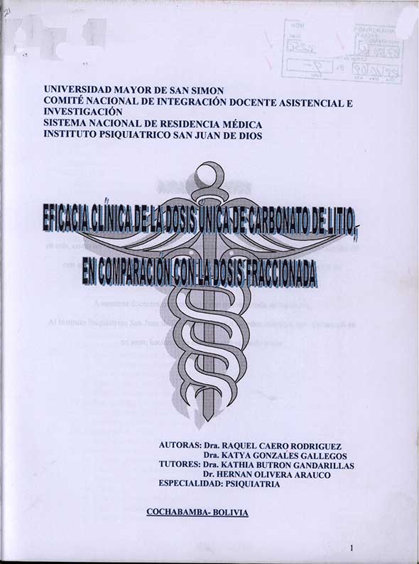 Eficacia Clinica de la Dosis Unica de Carbonato de Litio, en Comparacion con la Dosis Fraccionada