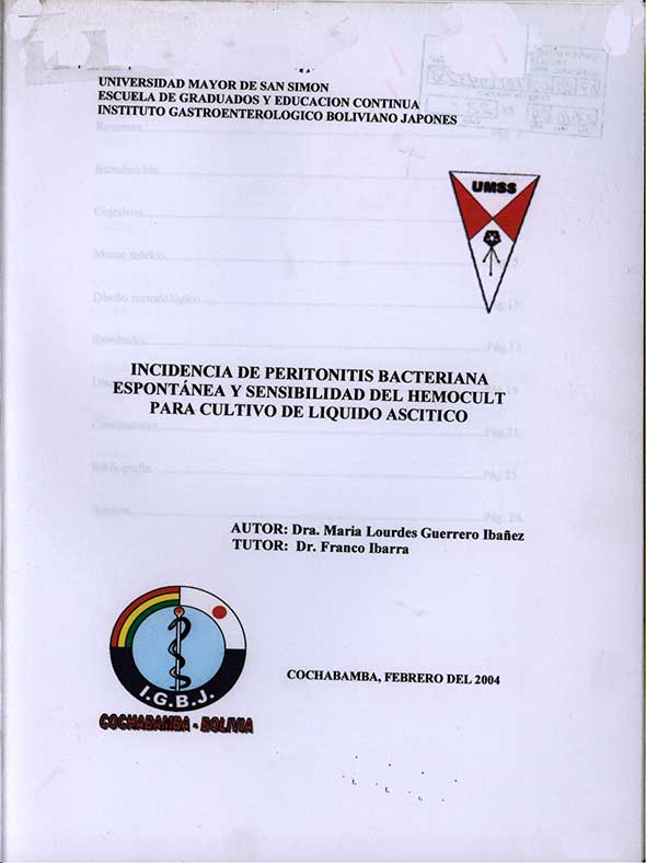 incidencia de Peritonitis Bacteriana Espontanea y Sensibilidad del Hemocult para Cultivo de Liquido Ascitico