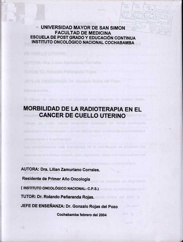 Morbilidad de la Radioterapia en el cancer de Cuello Uterino