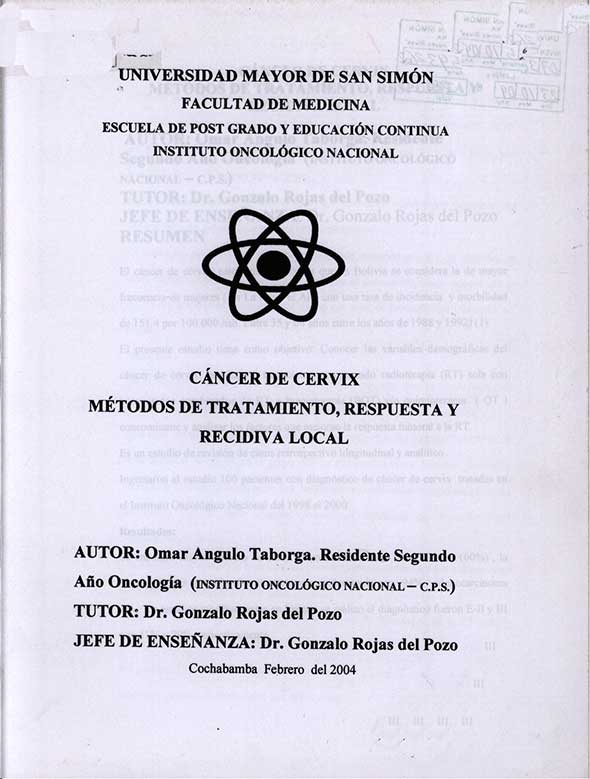 Cancer de Cervix Metodos de Tratamiento, Respuesta y Recidiva Local
