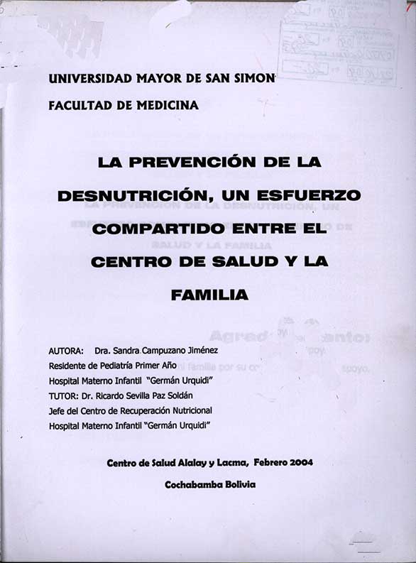 La Prevencion de la Desnutricion, un Esfuerzo Compartido entre el Centro de Salud y la Familia