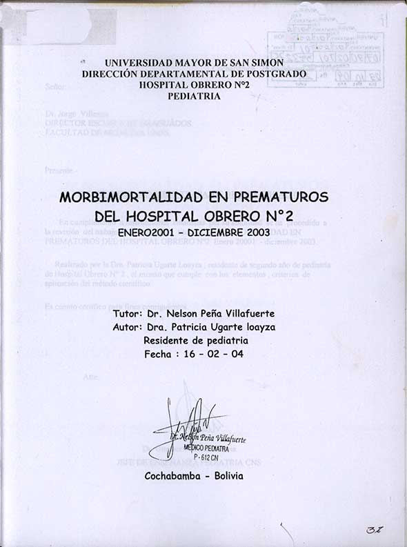 Morbilidad en Prematuros del hospital Obrero Nº2 Enero 2001-Diciembre 2003
