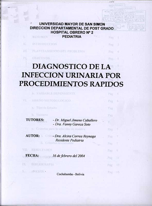 Diagnostico de la Infeccion Urinaria por Procedimientos Rapidos