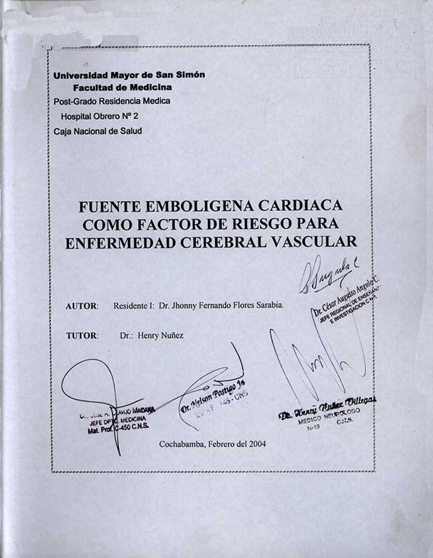 Fuente Emboligena Cardiaca como Factor de Riesgo para Enfermedad Cerebral Vascular