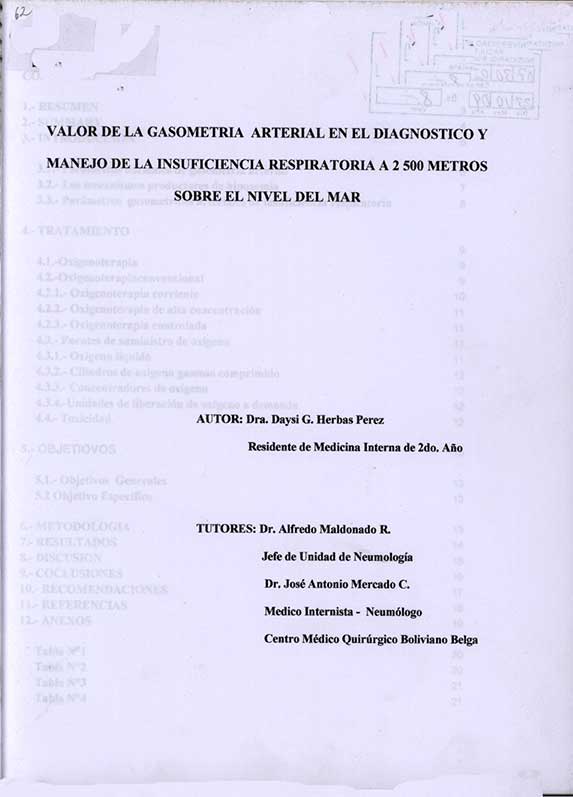 Valor de la Gasometria Arterial en el Diagnostico y Manejo de la insuficiencia Respiratoria a 2500 Metros sobre el Nivel del Mar