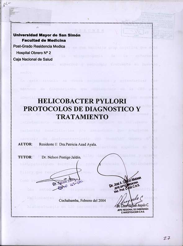 Helicobacter Pyllori Protocolos de Diagnostico y Tratamiento