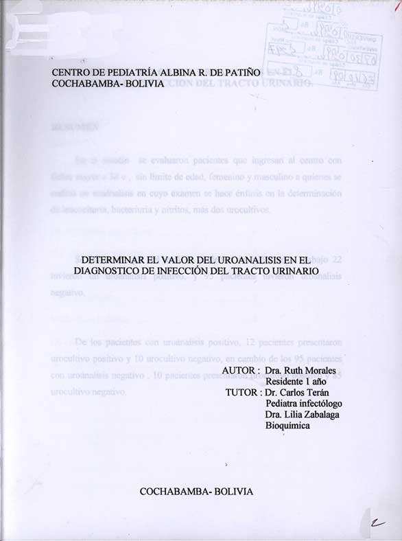 Determinar el Valor del Uroanalisis en el Diagnostico de infeccion del Tracto Urinario