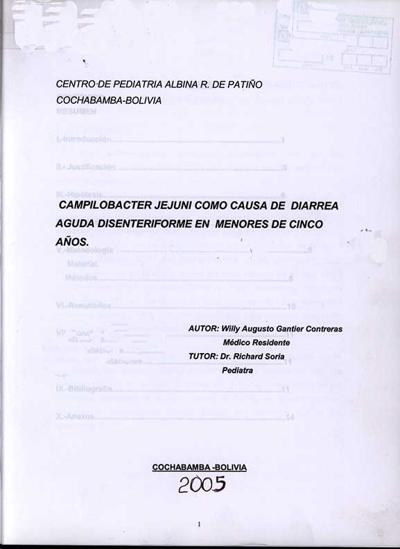 Campilobacter Jejuni como Causa de Diarrea Aguda Disenteriforme en Menores de Cinco Años
