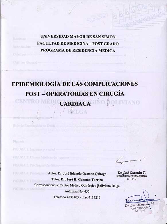 Epidemiologia de las Complicaciones Post-operatorias en Cirugia Cardiaca