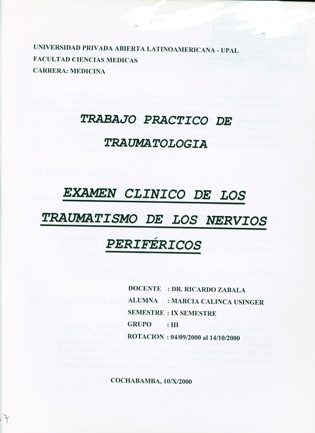 Examen Clínico de los Traumatismo de los Nervios Periféricos
