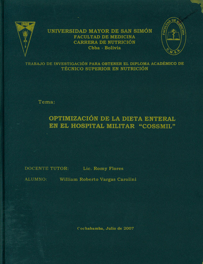 "Optomización de la Dieta enteral en el hospital militar ""COSSMIL"""