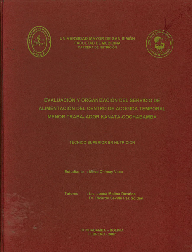 Evaluación y Organización del Servicio de Alimentación del Centro de Acogida Temporal Menor Trabajador kanata-Cochabamba