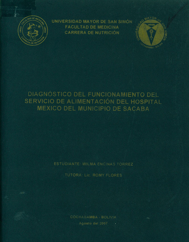 diagnóstico del Funcionamiento del Servicio de Alimentación del Hospital Mexico del Municipio de Sacaba