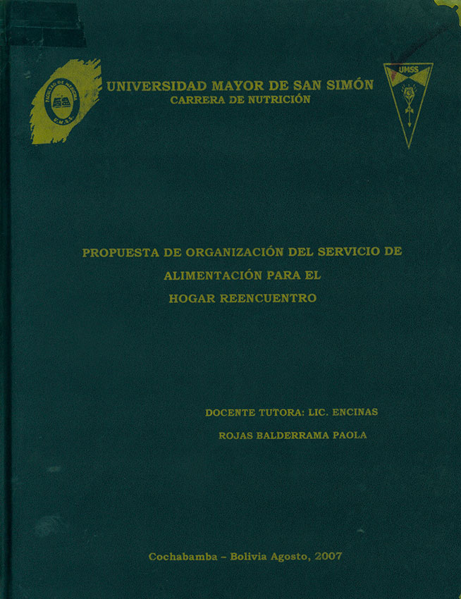 Propuesta de Organización del servico de Alimentacion para el Hogar reencuentro