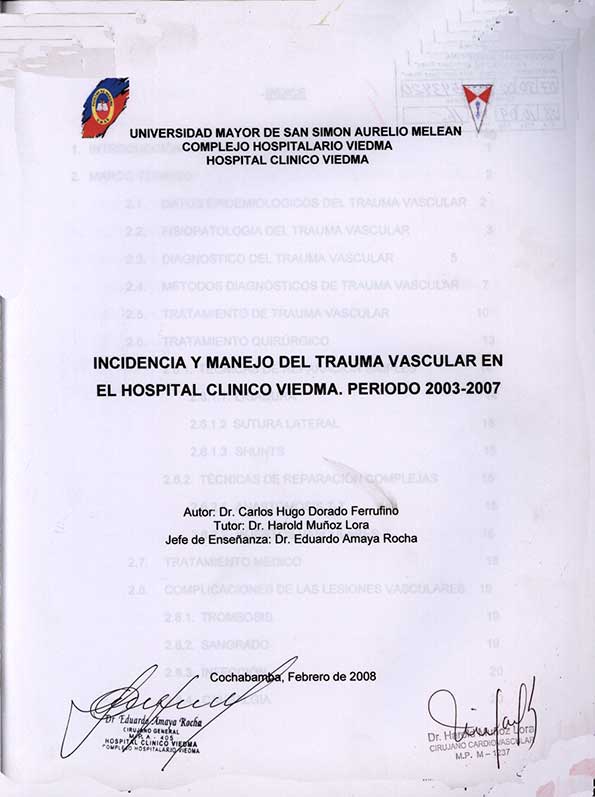 Incidencia y Manejo del Trauma Vascular en el Hospital Clínico Viedma. Periodo 2003-2007