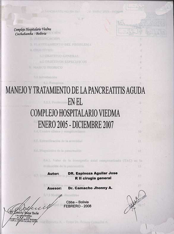 Manejo y Tratamiento de la Pancreatitis Aguda en el Complejo Hospitalario Viedma Enero 2005 - Diciembre 2007