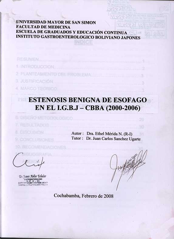 Estenosis Benigna de Esofago en el I.G.B.J. - Cbba. (2000-2006)