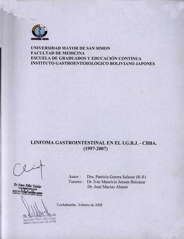 Linfoma Gastrointestinal en el I.G.B.J. - Cbba. (1997-2007)