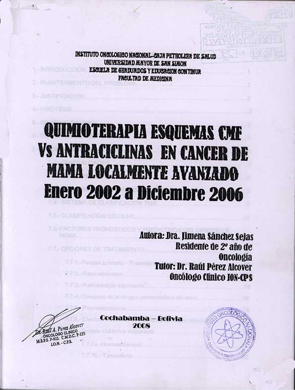 Quimioterapia esquemas CMF Vs Antraciclinas en Cancer de mana Localmente Avanzado Enero 2002 a Diciembre 2006