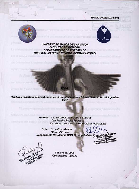 Ruptura Prematura de Membranas en el Hospital Materno Infantil Germßn Urquidi gestión 2007